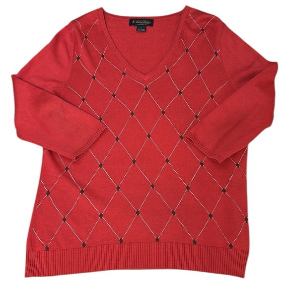 Brooks Brothers Red Argyle silk blend sweater Womens size Large - Picture 1 of 12